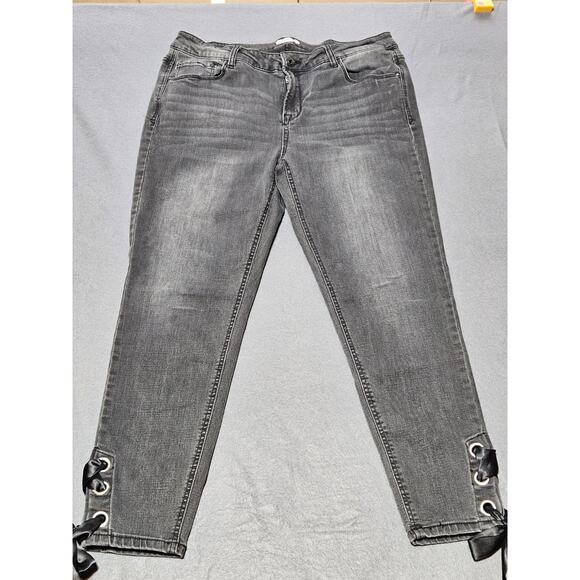 Kensie Jeans Denim - Kensie Jeans Womens 32 Black Taper Skinny Jean With Bow Around Ankle